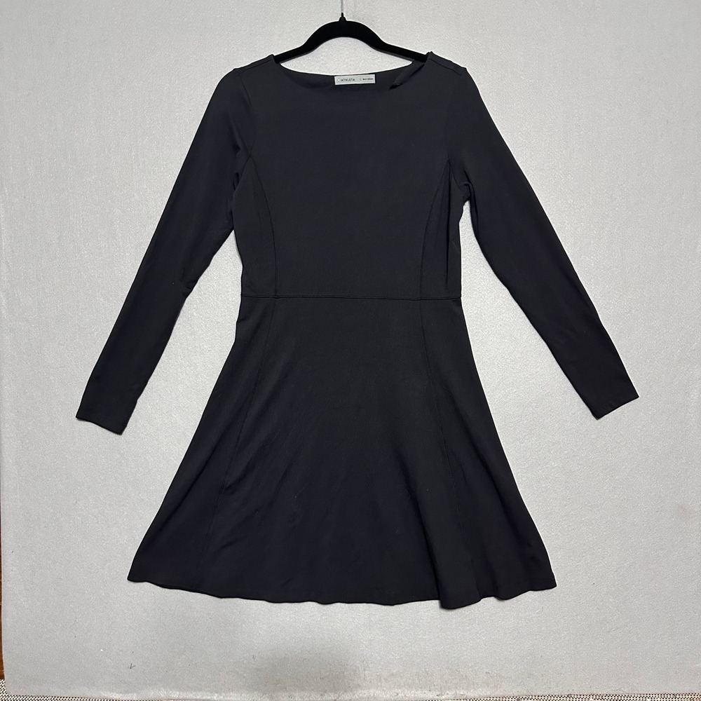 Athleta Black Long Sleeve Fit and Flare Performance Dress Boat Neck Small‎